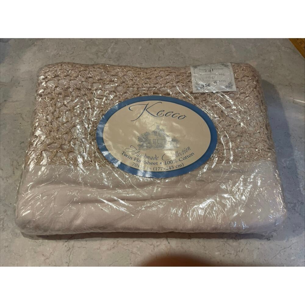 New Vintage Keeco Twin Flat 100% Cotton Sheet Lace 70X96 Cream New w tag